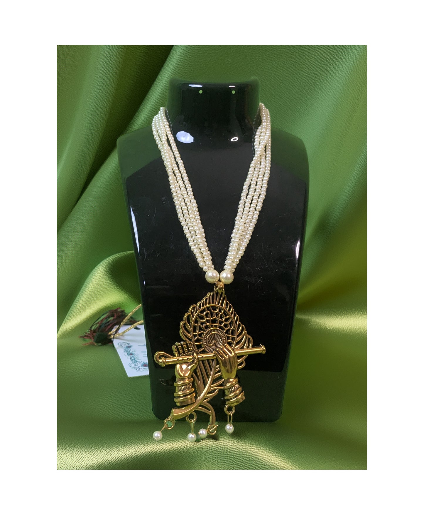 Antique Krishna Murali Brass and Pearl Necklace