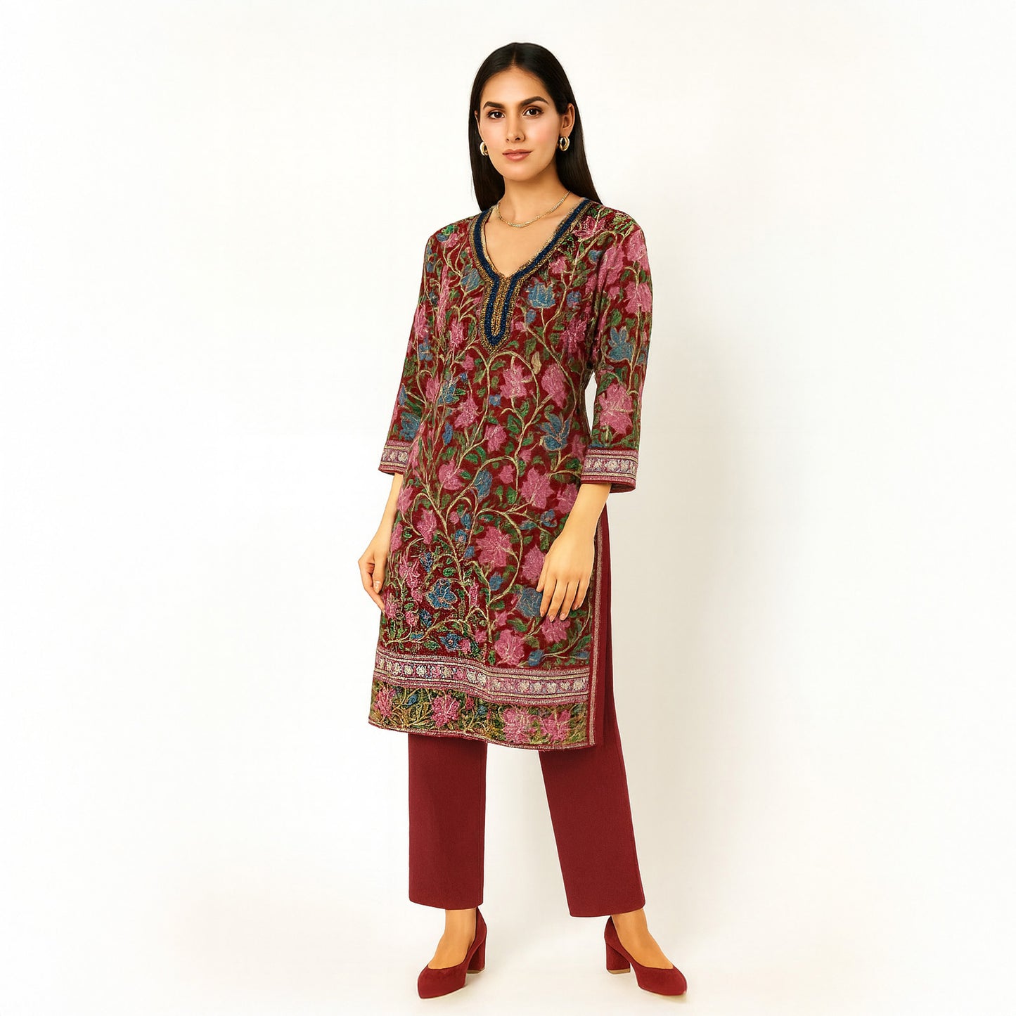 Heavy Embroidered Floral semi-stitched Kurti