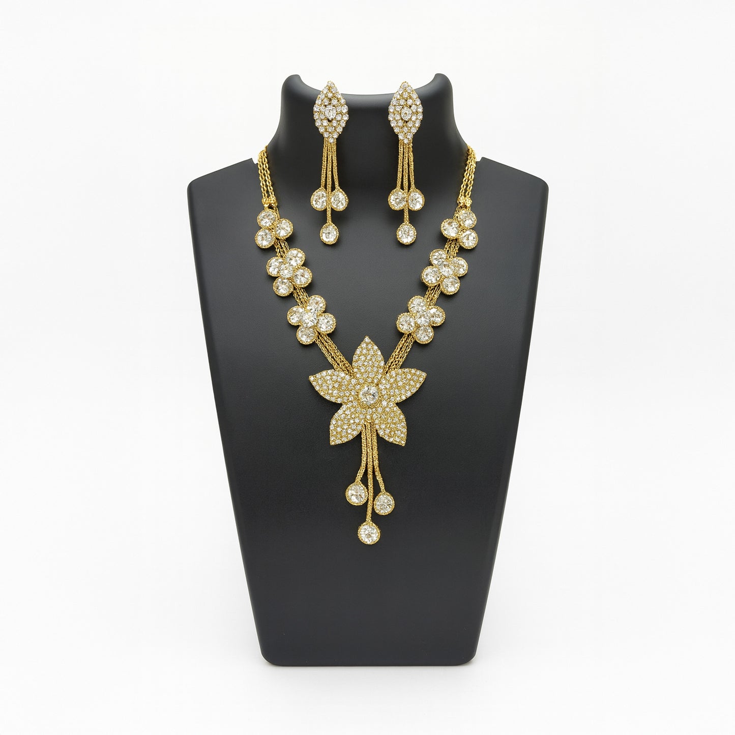Gold-Tone Floral  Stone Studded Sparkling Necklace  Set