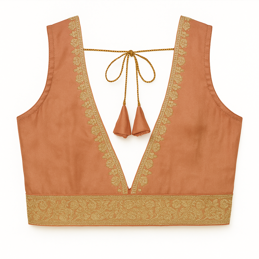 Pre-stitched Peach & Maroon Embroidered Lehenga Set