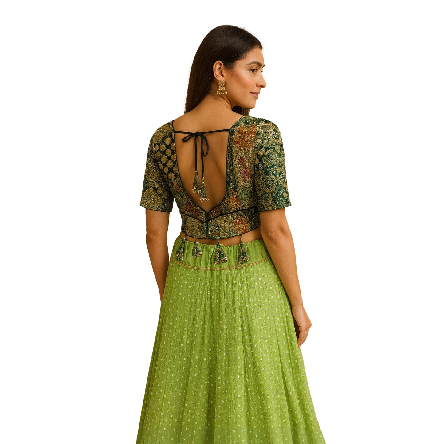 Green pure cotton Embellished Mirror and Sequein embriodery Lehenga Set