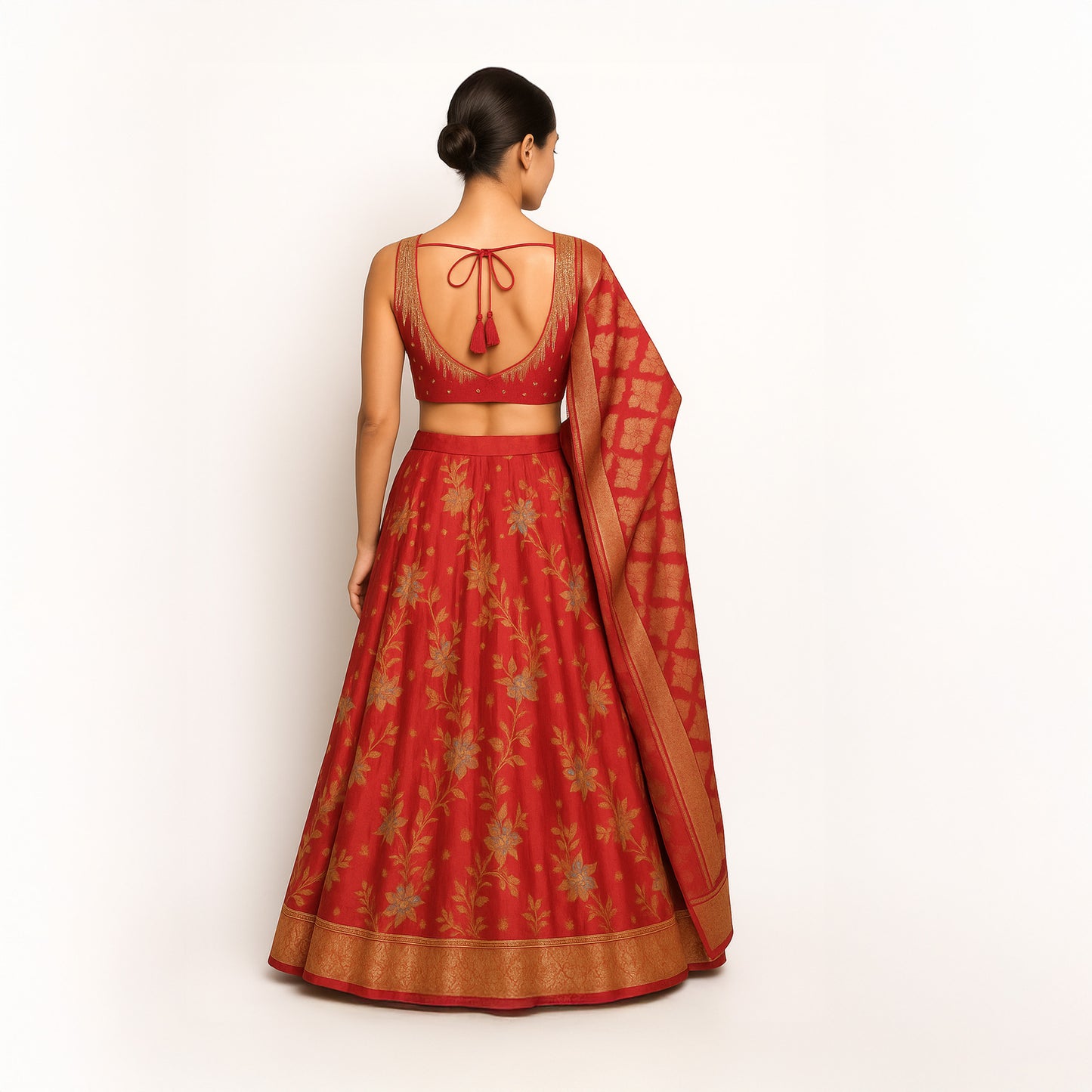 Pre-stitched free size Elegant Red Banarasi Lehenga  Choli in Jari and Brocade Work