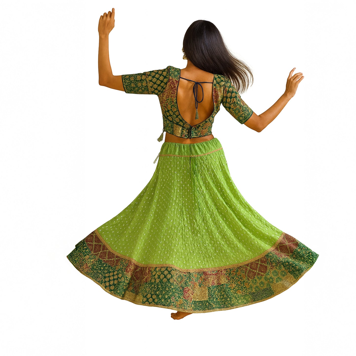 Green pure cotton Embellished Mirror and Sequein embriodery Lehenga Set