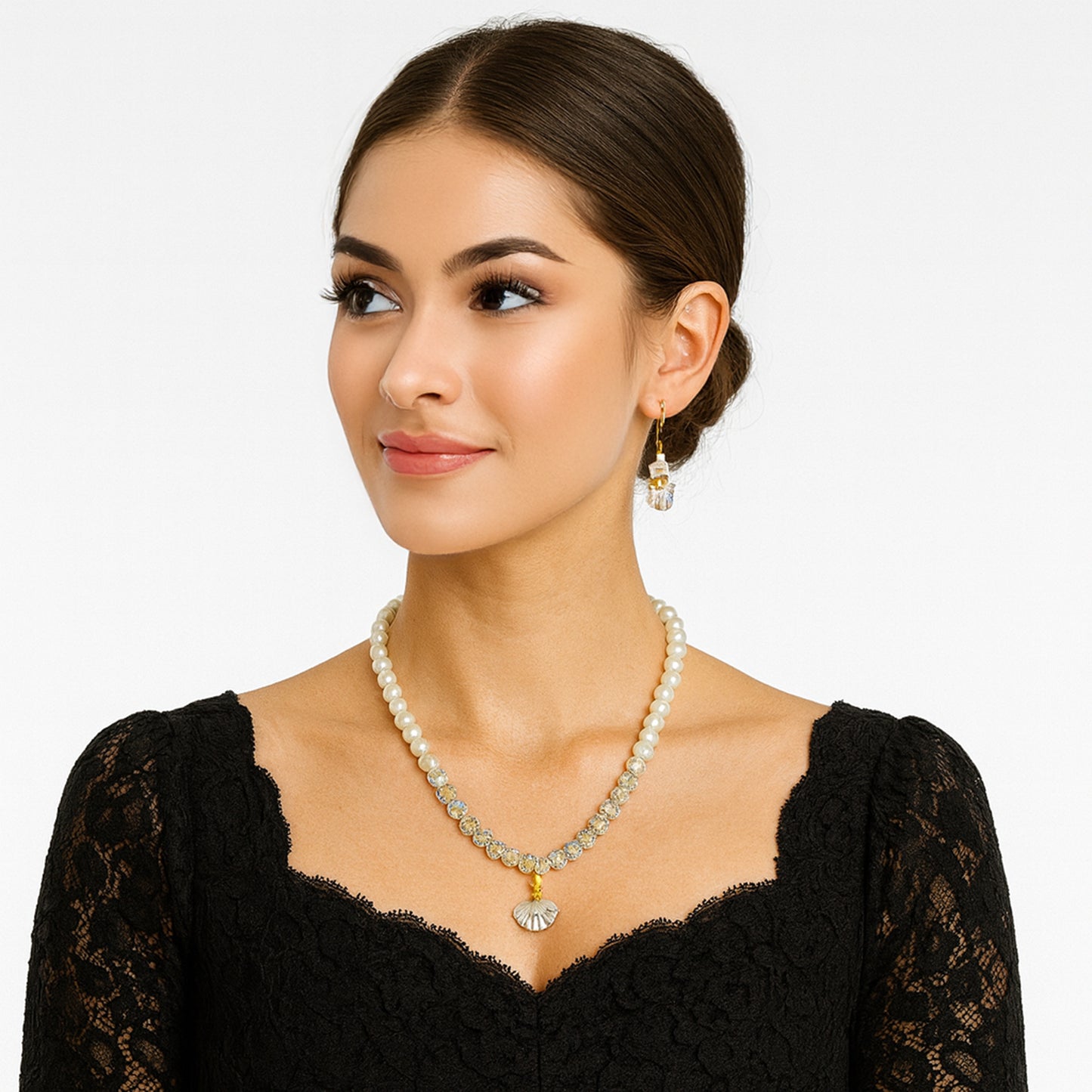 White Pearl Shell Necklace Set with Earrings