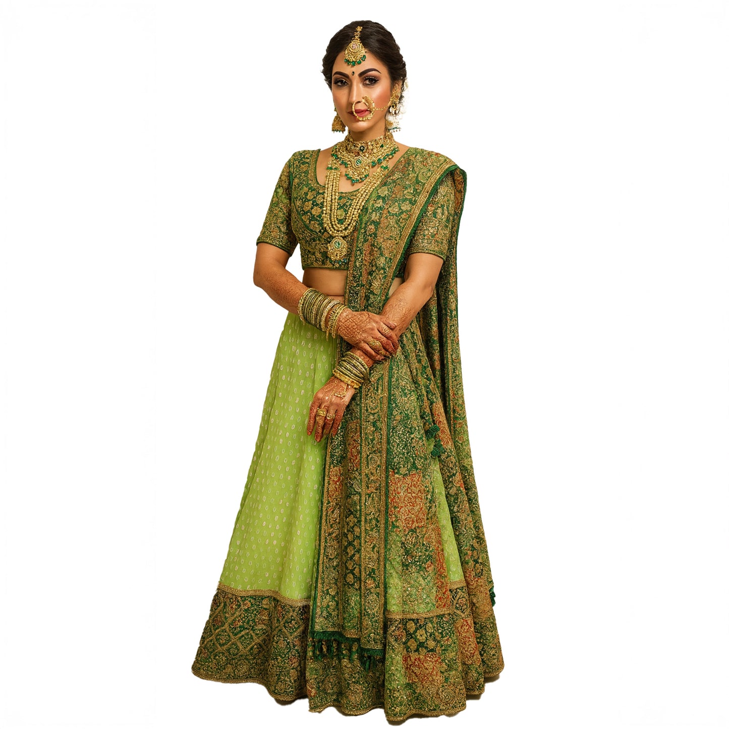 Green pure cotton Embellished Mirror and Sequein embriodery Lehenga Set