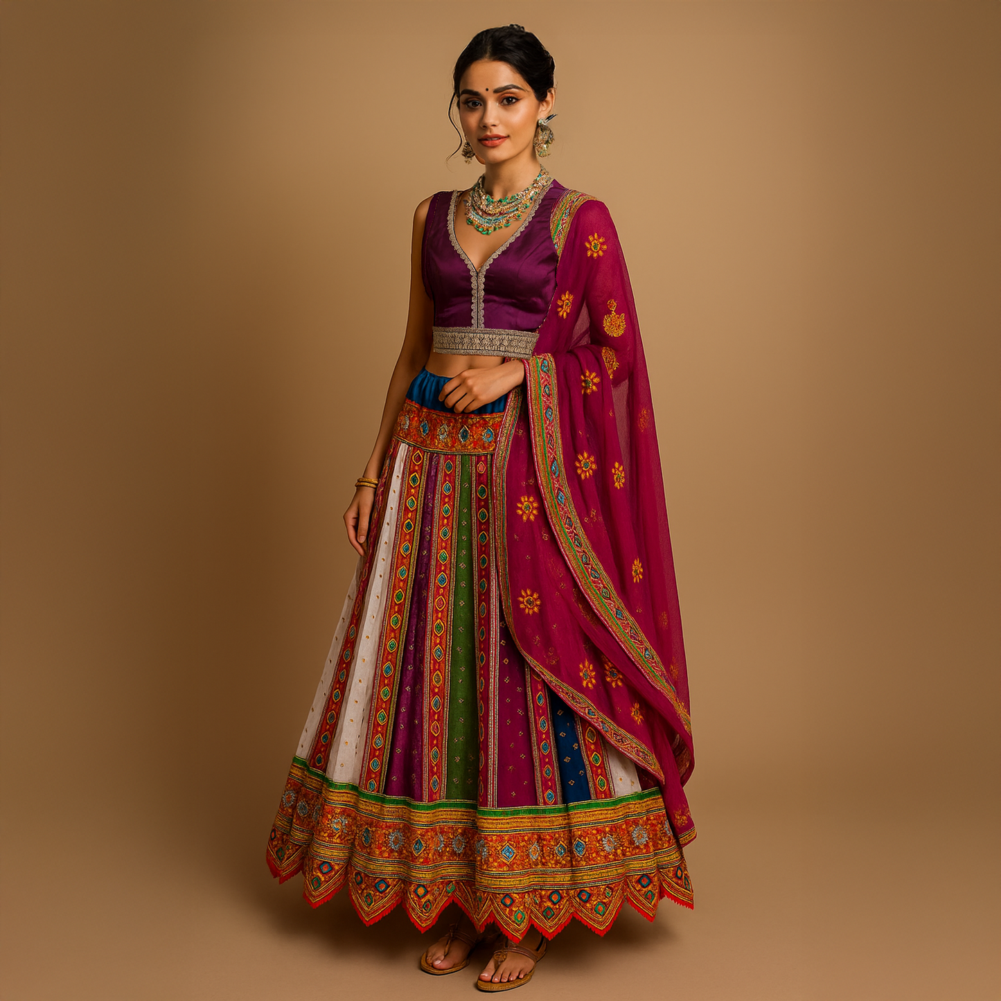 Cotton multiColored Embroidered and Mirrored lehenga set