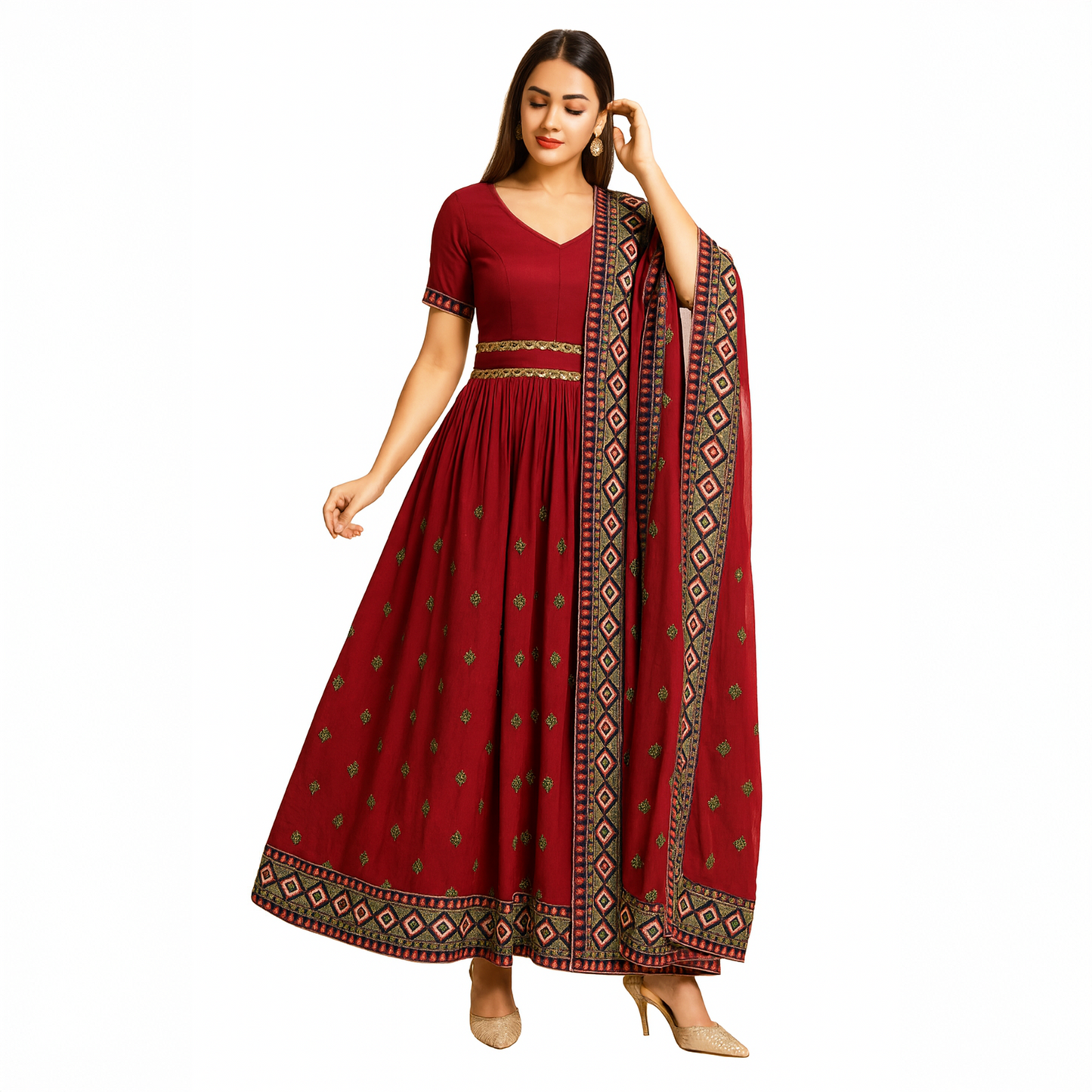Red Embroidered Lehenga Set with Dupatta
