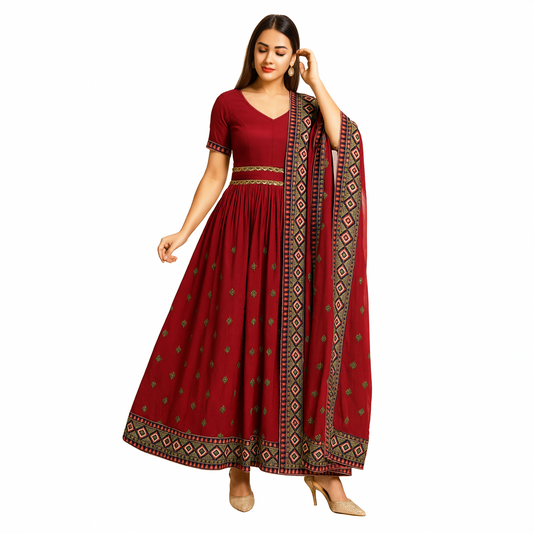 Red Embroidered Lehenga Set with Dupatta