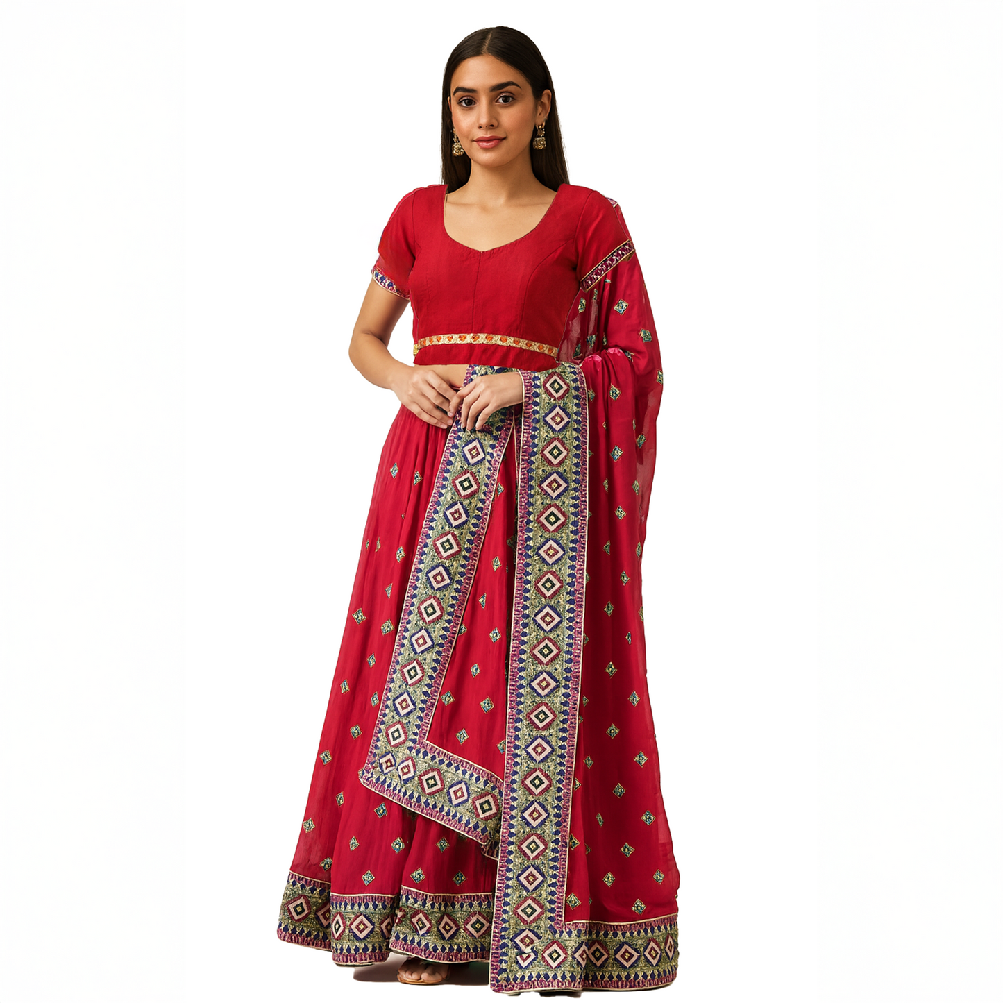 Red Embroidered Lehenga Set with Dupatta