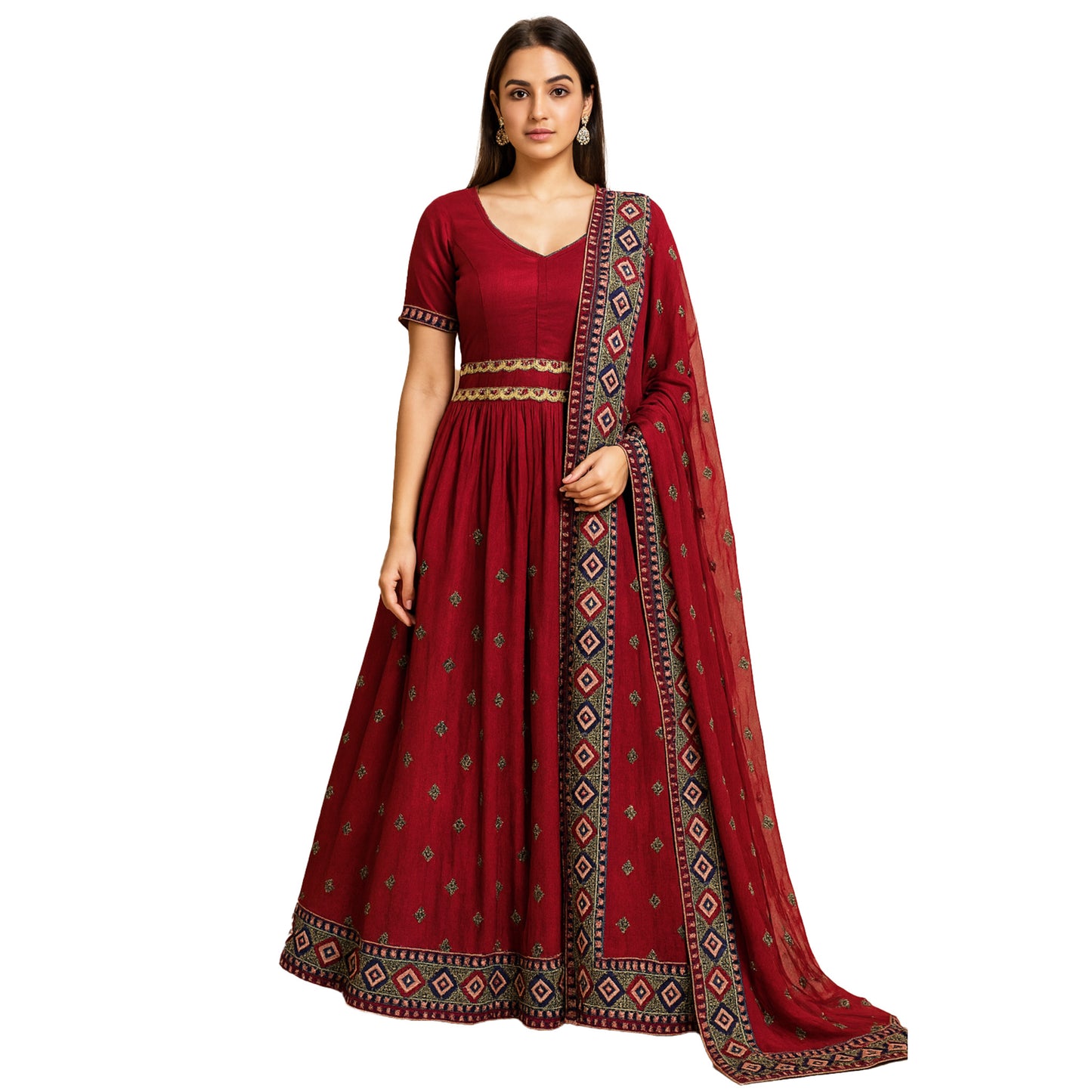 Red Embroidered Lehenga Set with Dupatta
