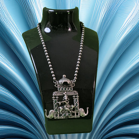 Krishna Temple Silver Necklace - Traditional Antique Indian Jewelry