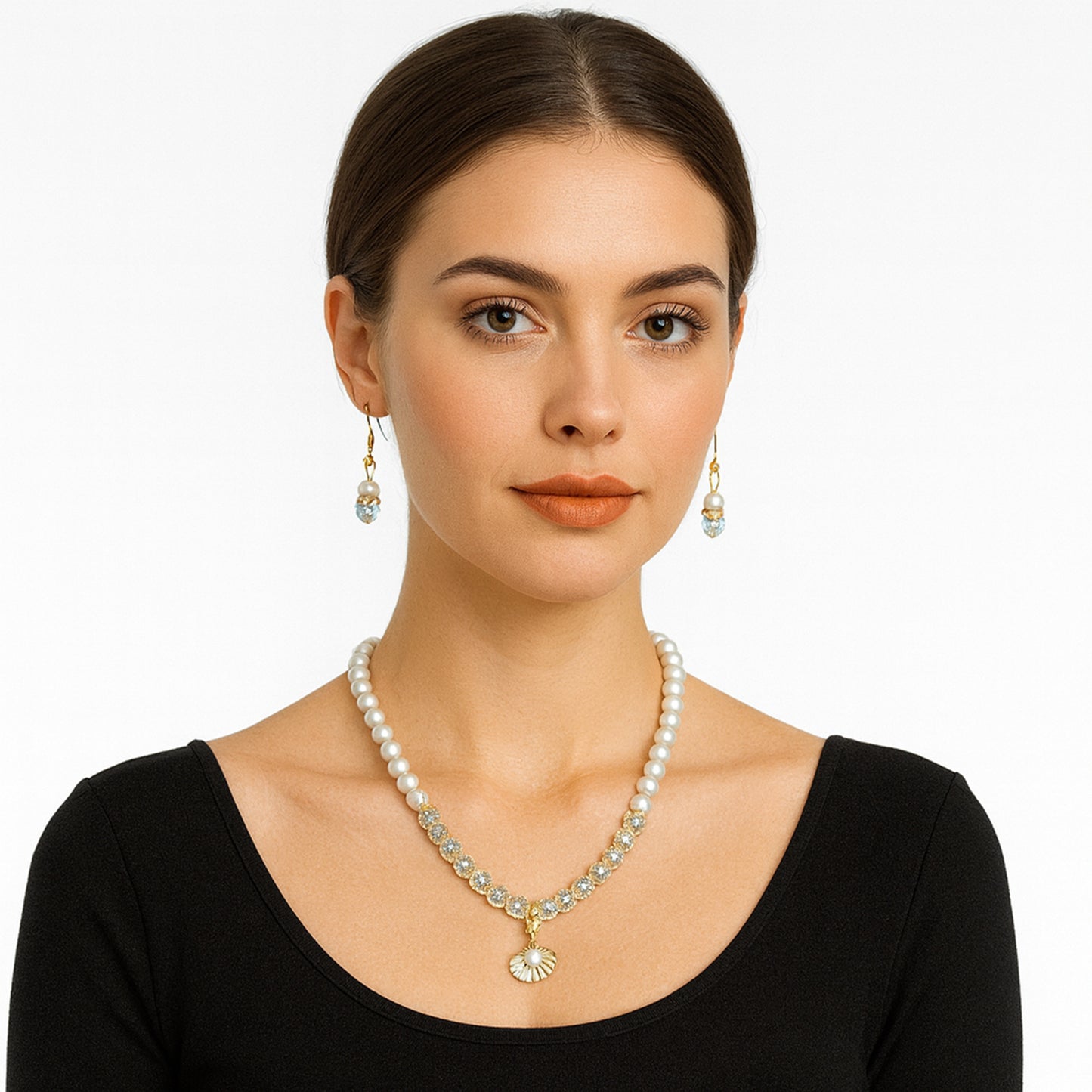 White Pearl Shell Necklace Set with Earrings
