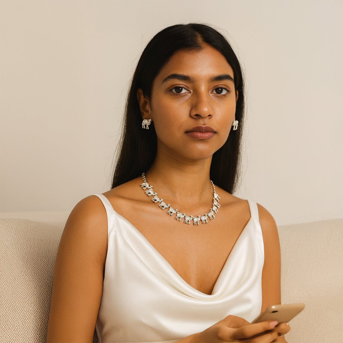 Oxidised Silver Camel Necklace and Earrings Set