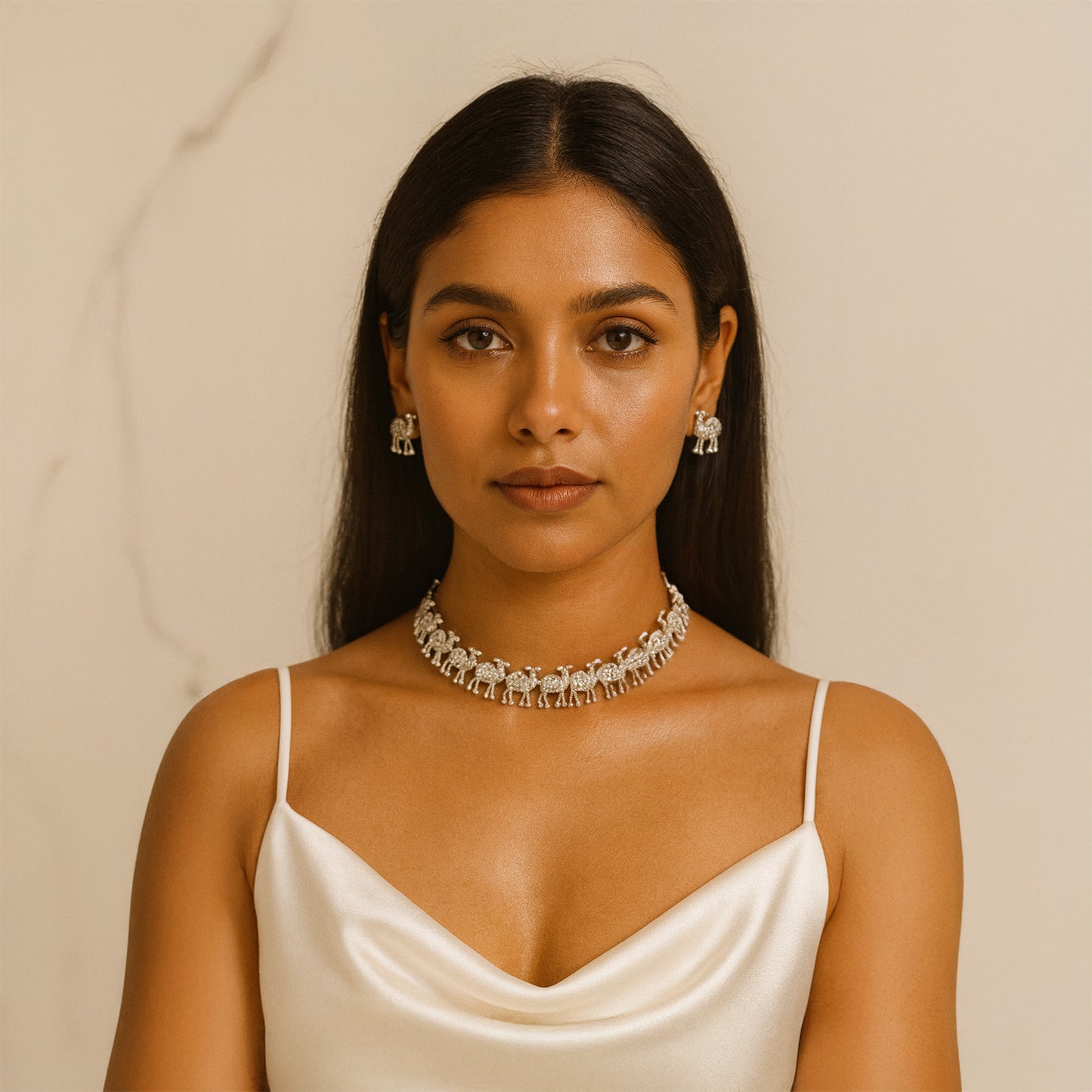 Oxidised Silver Camel Necklace and Earrings Set