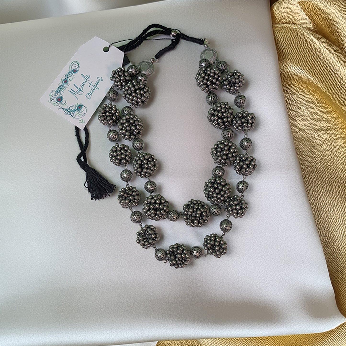 Layered Silver Beaded Statement Necklace